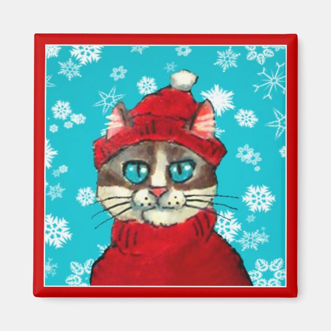 Snowshoe Cat Winter-julmagnet Magnet (Framsidan)