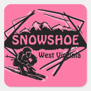 Snowshoe Väster Virginia rosa ski logotyp-klisterm Fyrkantigt Klistermärke