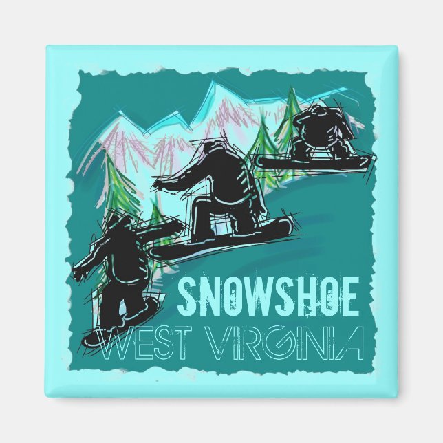 Snowshoe Väster Virginia teal snowboarding magnet (Framsidan)