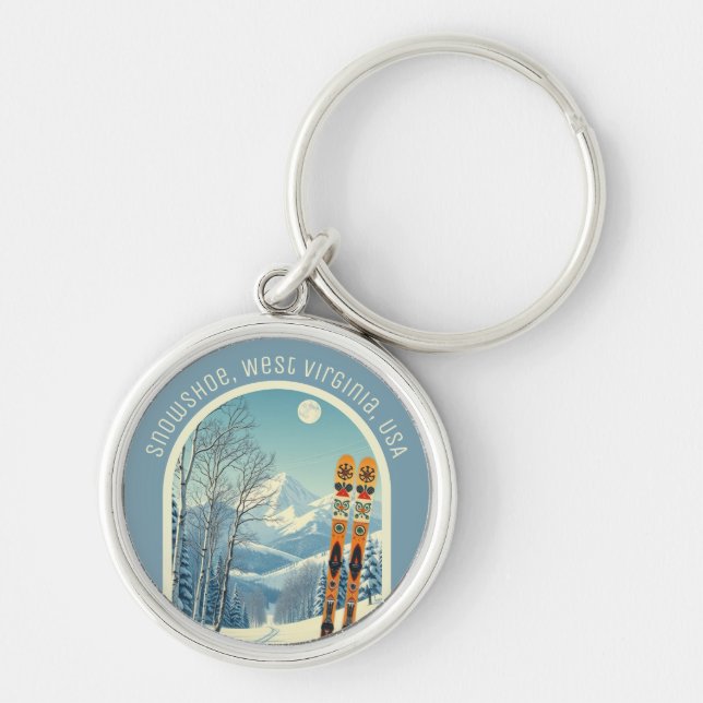 Snowshoe Väster Virginia USA skidort souvenir Rund Silverfärgad Nyckelring (Framsidan)