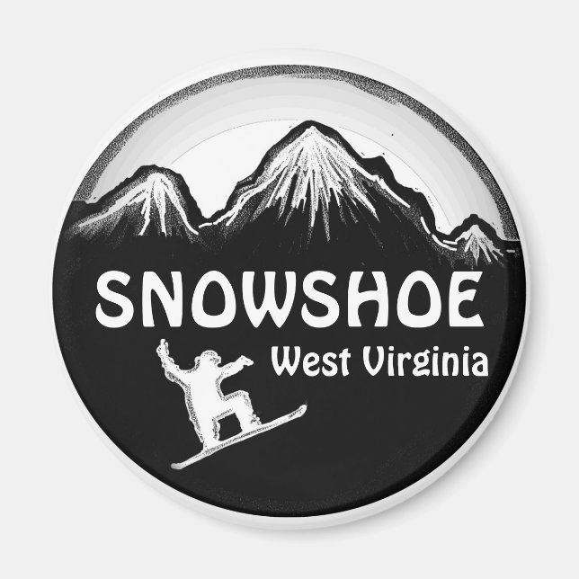 Snowshoe Väster Virginia white snowboard magnet (Framsidan)