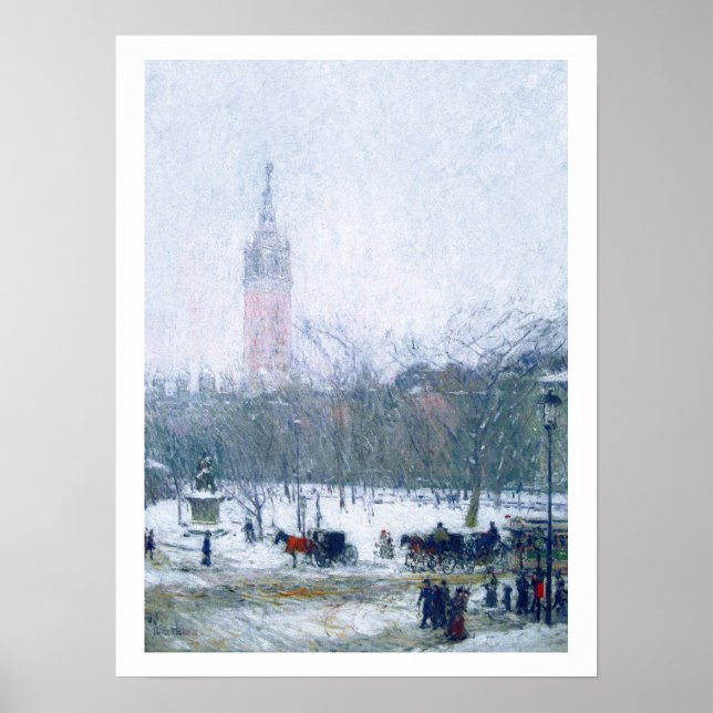 Snowstorm. Madison Square av Childe Hassam Poster (Framsidan)