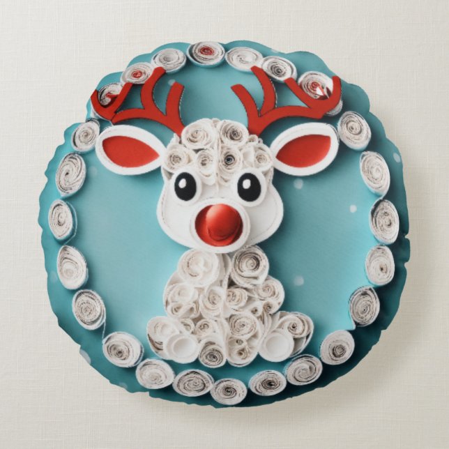 Snowwhite Reindeer Delight Art Rund Kudde (Framsidan)