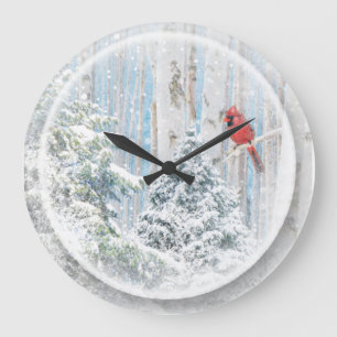 Snowwinter Forest Red Bird Kardinal Stor Klocka