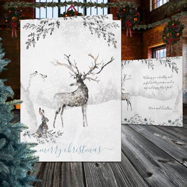 Snowwinter Woodland Reindeer och vänner Helgkort (Snowy Winter Woodland Reindeer And Friends Holiday Card)