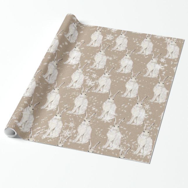 Snowy Arctic Hare Rabbit Kraft Papprare Wrapping Presentpapper (Utrullad)