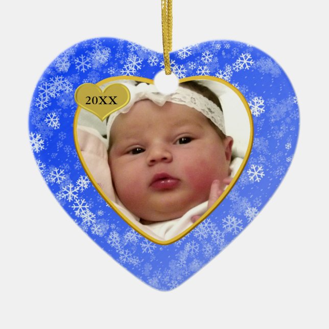 Snowy Babys första julfoto Heart Julgransprydnad Keramik (Framsidan)