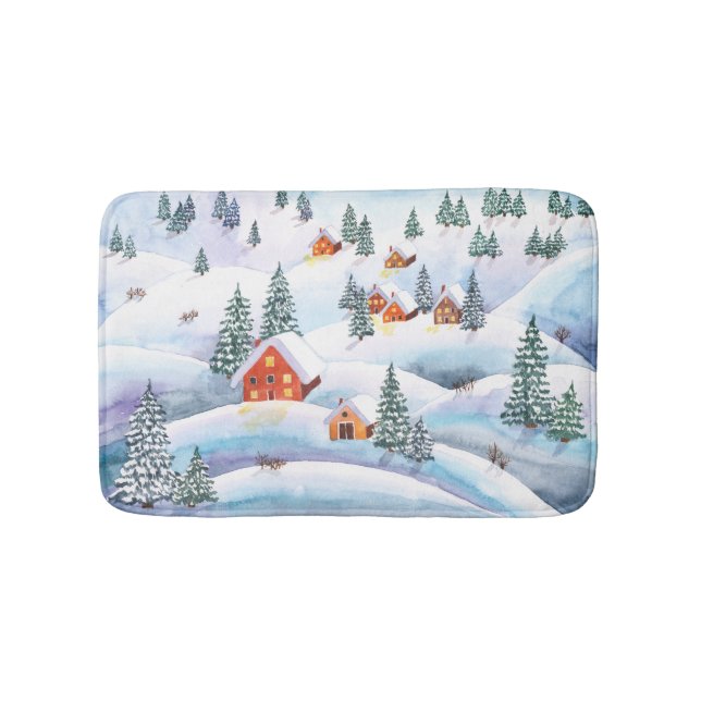 Snowy backe, hus: vattenfärgslandskap badrumsmatta (Framsidan)