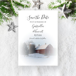 Snowy Barn och Silo Winter Wedding Spara datumet Inbjudningar