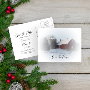 Snowy Barn och Silo Winter Wedding Spara datumet Meddelande Vykort