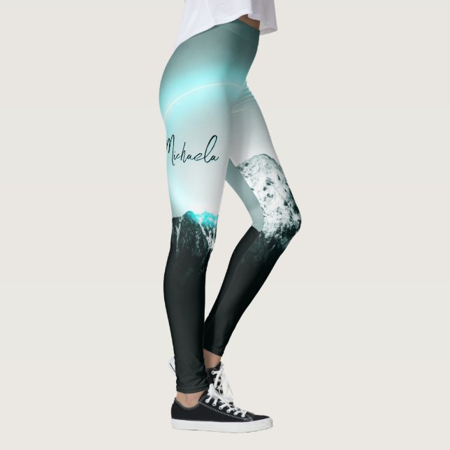 Snowy bergsmystisk blå neonljusmonogram leggings (Höger)