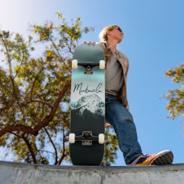 Snowy bergsmystisk blå neonljusmonogram mini skateboard bräda 18,5 cm