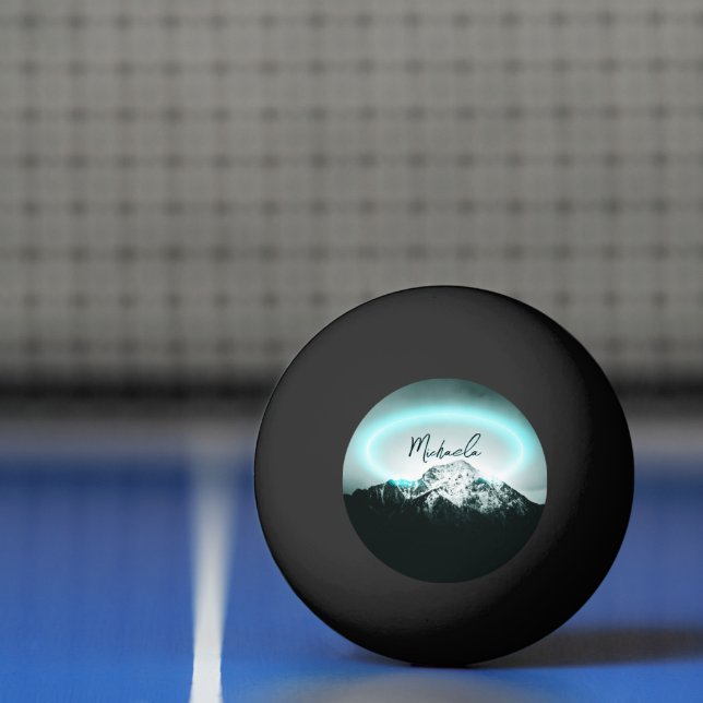 Snowy bergsmystisk blå neonljusmonogram pingisboll (Netto)