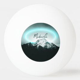 Snowy bergsmystisk blå neonljusmonogram pingisboll