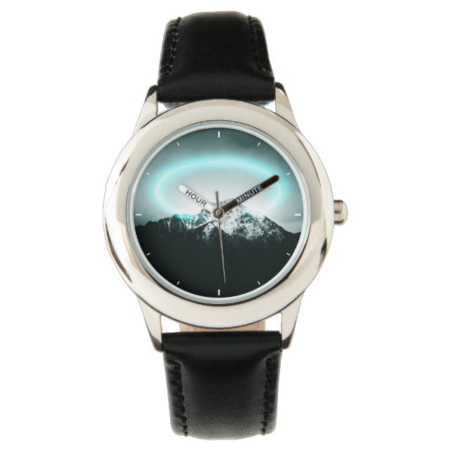 Snowy bergsmystiskt blått neonljus armbandsur (Framsida)