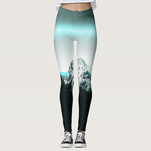Snowy bergsmystiskt blått neonljus leggings (Framsida)