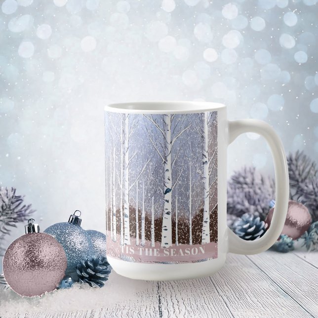 Snowy Birch Träd jul Dusty Blue ID1003 Kaffemugg (Skapare uppladdad)