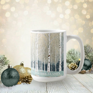 Snowy Birch Träd jul Teal ID1003 Kaffemugg
