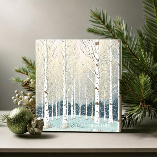 Snowy Birch Träd jul Teal ID1003 Kakelplatta