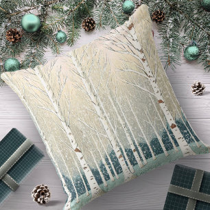 Snowy Birch Träd jul Teal ID1003 Kudde