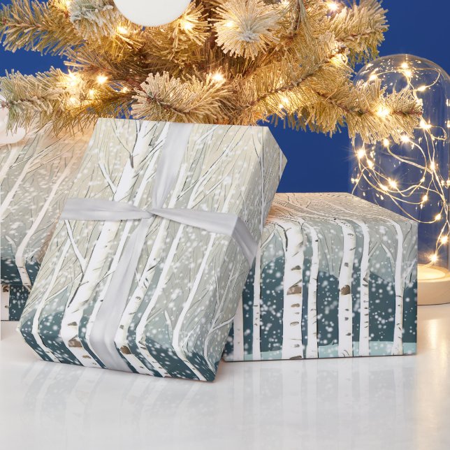 Snowy Birch Träd jul Teal ID1003 Presentpapper (Helgdagar)