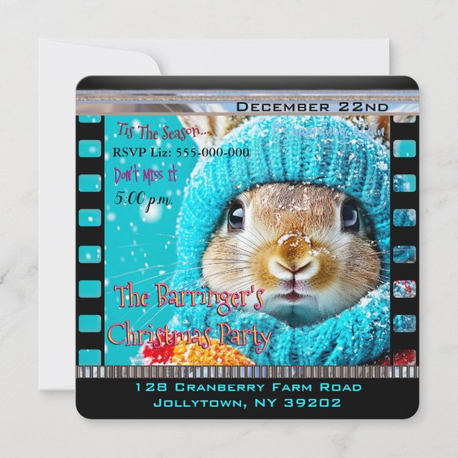 Snowy Blue Bunny jul Party Inbjudningar (Framsida)