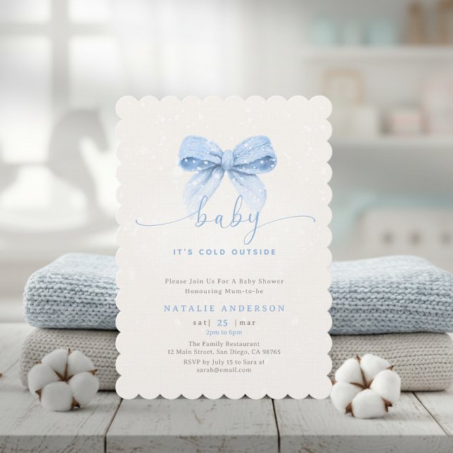Snowy Blue Coquette It's Cold Outside Baby Shower Inbjudningar (Snowy Blue Coquette It's Cold Outside Baby Shower Invitation)