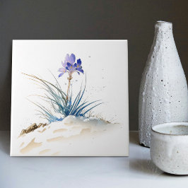 Snowy Blue Mountain Crocus Reborn Flower Ceramic T Kakelplatta