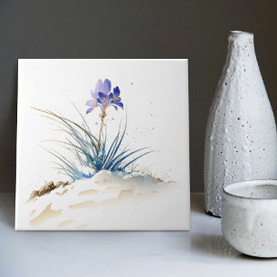 Snowy Blue Mountain Crocus Reborn Flower Ceramic T Kakelplatta