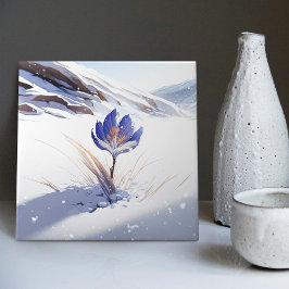 Snowy Blue Mountain Crocus Reborn Flower Ceramic T Kakelplatta