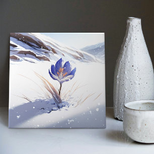 Snowy Blue Mountain Crocus Reborn Flower Ceramic T Kakelplatta