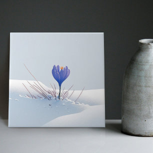 Snowy Blue Mountain Crocus Reborn Flower Ceramic T Kakelplatta