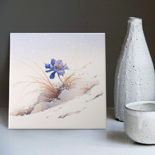 Snowy Blue Mountain Crocus Reborn Flower Ceramic T Kakelplatta