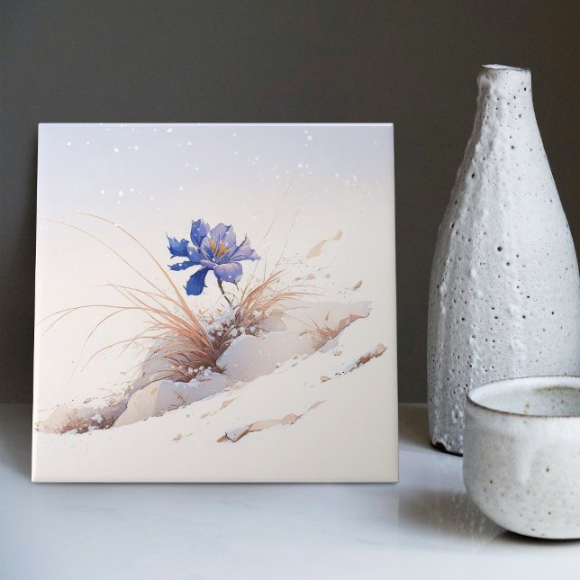 Snowy Blue Mountain Crocus Reborn Flower Ceramic T Kakelplatta (Skapare uppladdad)