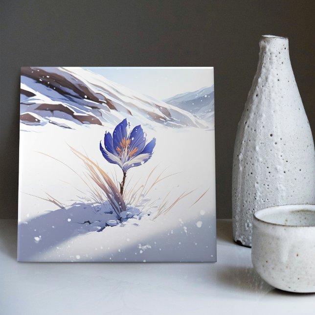Snowy Blue Mountain Crocus Reborn Flower Ceramic T Kakelplatta (Skapare uppladdad)