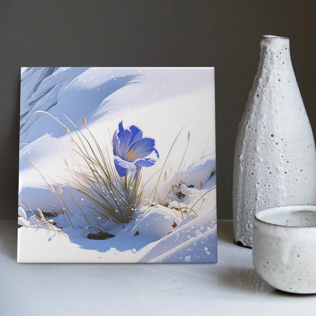 Snowy Blue Mountain Crocus Reborn Flower Kakelplatta (Skapare uppladdad)