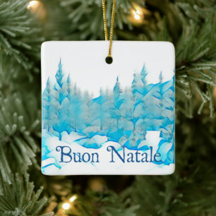 Snowy Blue Träd - Buon Natale Julgransprydnad Keramik