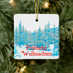 Snowy Blue Träd - Fröhliche Weihnachten Julgransprydnad Keramik