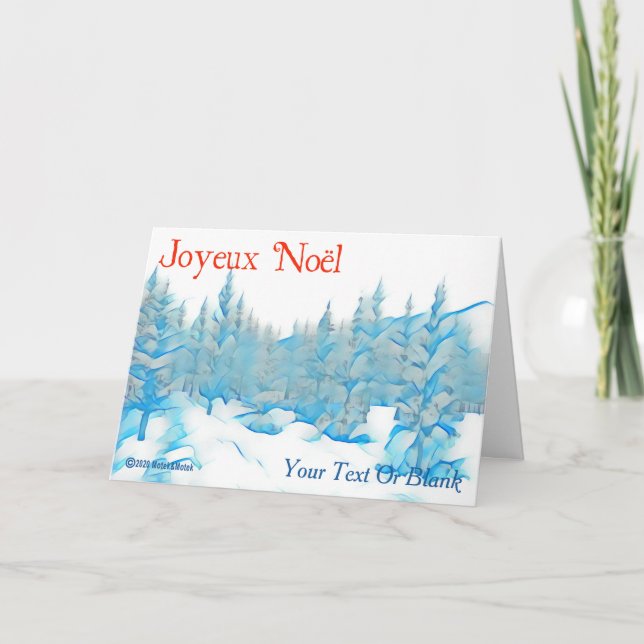 Snowy Blue Träd - Joyeux Noël Kort (Framsida)