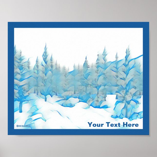 Snowy Blue Träd Poster (Framsidan)