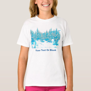 Snowy Blue Träd T Shirt