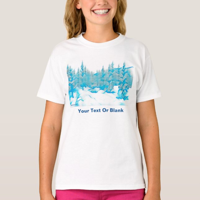 Snowy Blue Träd T Shirt (Framsida)