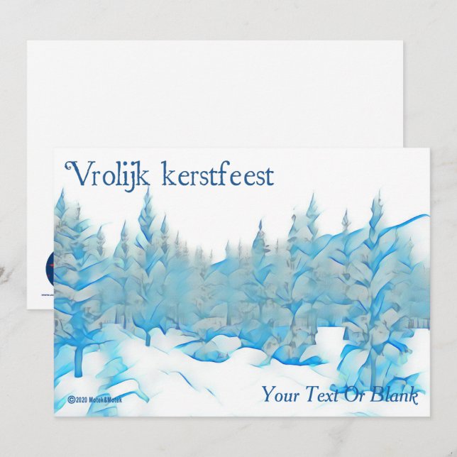 Snowy Blue Träd - Vrolijk kerstfeest Kort (Fram/baksida)