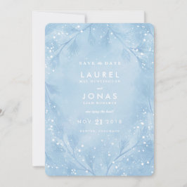Snowy Blue Winter Wedening Spara datumkort Datumet
