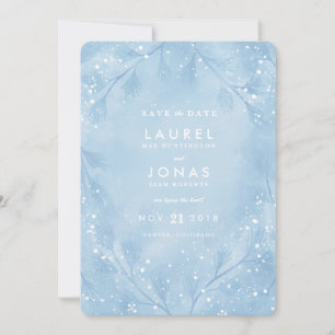Snowy Blue Winter Wedening Spara datumkort Datumet