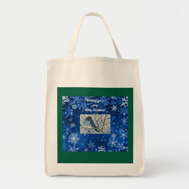 Snowy Bluebird Notecard Tygkasse (Framsidan)