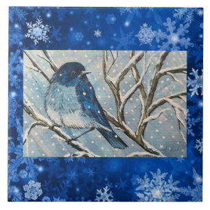 Snowy Bluebird Tile Kakelplatta