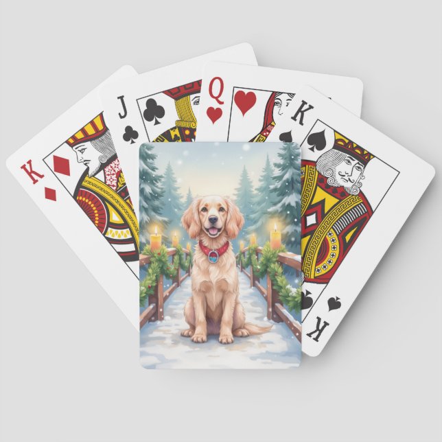 Snowy Bridge Boykin Spaniel Christmas Art Casinokort (Baksidan)