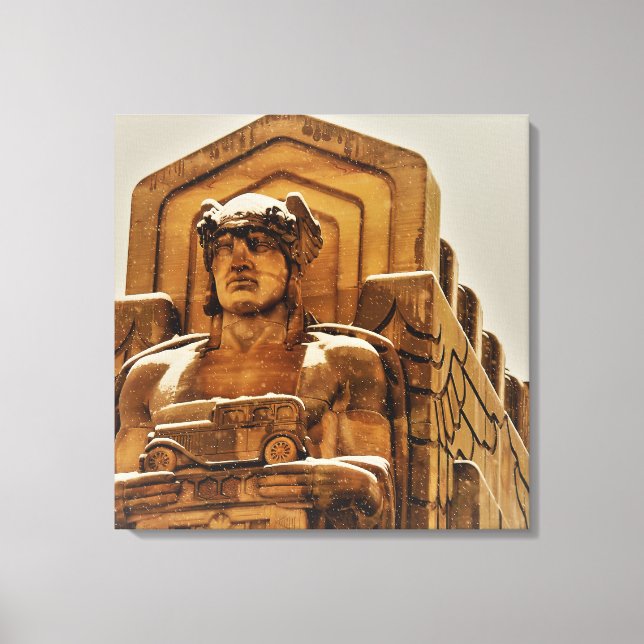 Snowy Bridge Statue Canvastryck (Framsida)