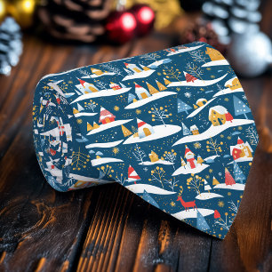 Snowy Cabins & Evergreen Träd Winter Necktie Slips